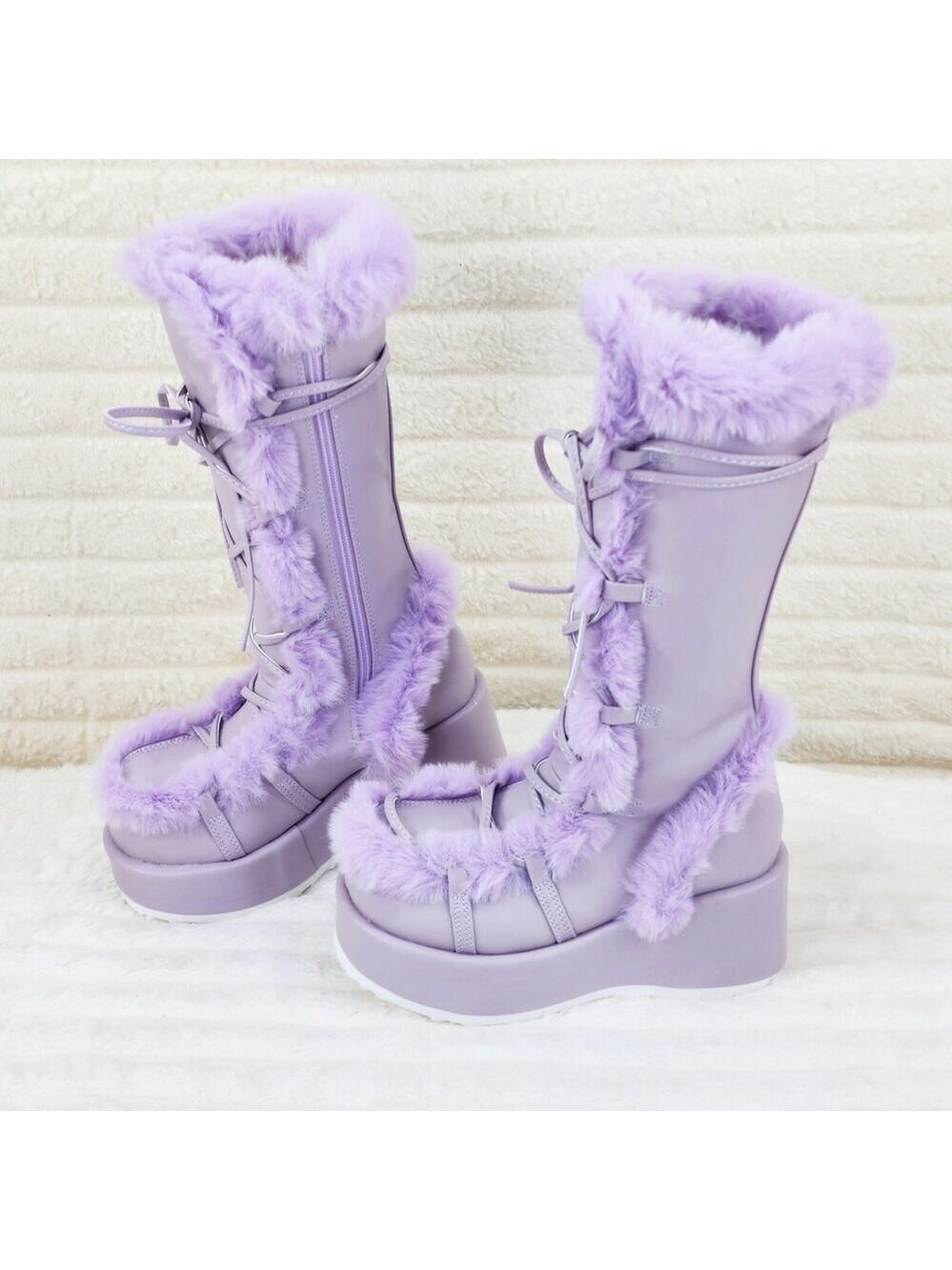 NIB Cubby 311 Stomper Lilac Purple Platform Pastel Goth Punk Calf Knee Boots